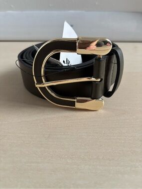 Zara Dark Green Belt with Gold D-Shaped Buckle